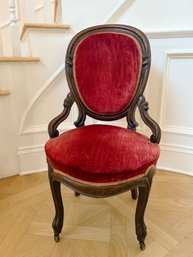 A Victorian Velvet Balloon Back Petite Chair