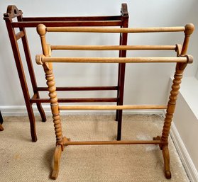 2 Vintage Solid Wood Quilt Blanket Stands