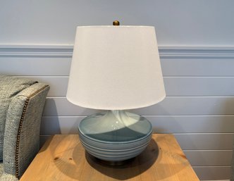 Stunning Light Blue Ceramic Table Lamp With White Linen Shade