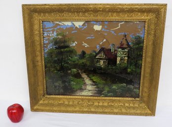 Victorian Reverse Paint On Glass English Country Cottage