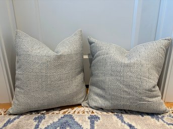 Pair Of Pale Blue - Gray Decorative Pillows With Down Inserts