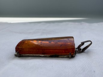 Rectangular Orange Stone Set In Sterling Silver Pendant