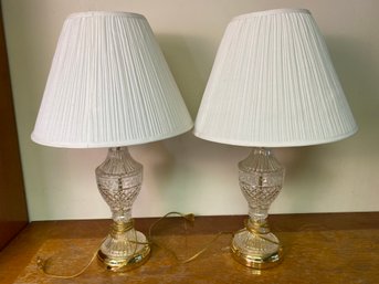 2 Piece Vintage Crystal Glass Table Lamp Set