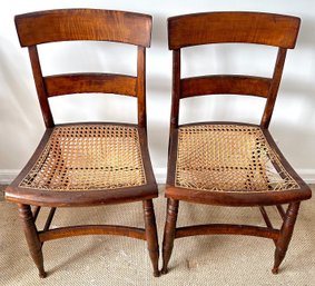Pair Vintage Federal-style Solid Wood Chairs With Cane Seats