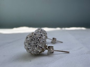 Sterling Silver Pave Crystal Disco Ball Stud Earrings