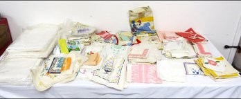 The Largest Table Lot Of Vintage And Antique Linen's You've Seen In Years....
