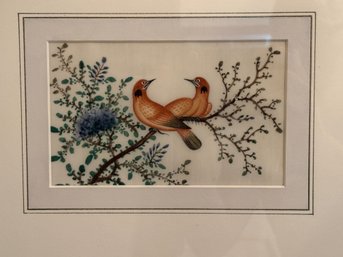 Vintage Or Antique Chinese Birds Watercolor  On Pith Paper.