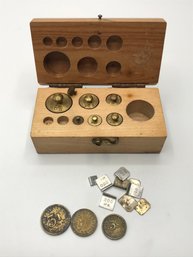 Vintage Brass Apothecary & Gram Weight Set With Wood Case