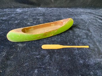 Hand Carved Wooden Canoe And Paddle Figurine