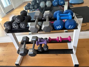 Variety Of Hand Weights & Weight Rack