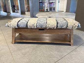 Fabric Covered Wood Bench With Storage Drawer