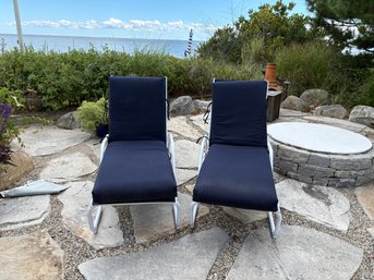 Pair Of Telescope Blue Outdoor Lounge Chairs With Cushions (1 Of 2)