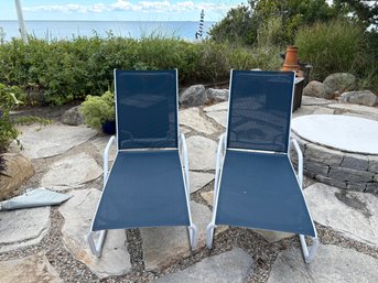 Pair Of Telescope Blue Outdoor Lounge Chairs With Cushions (2 Of 2)