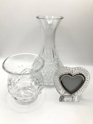 Waterford Crystal Trio: 9' Vase, Bowl, & Heart Frame
