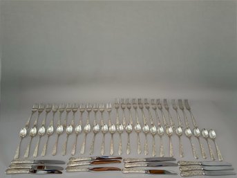 Vintage Kirk & Son 'Old Maryland' Pattern Sterling Silver Flatware For Twelve With Extra Teaspoons
