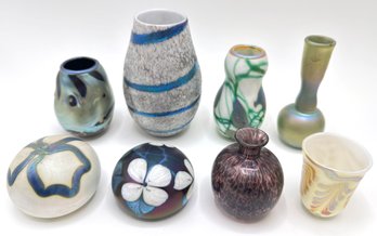 8 Charles Lotton (B1935) Hand Blown Art Glass Small Vases & Paper Weights, Signed