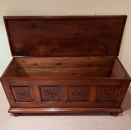 Antique Hardwood  Blanket Chest With Floral Motif