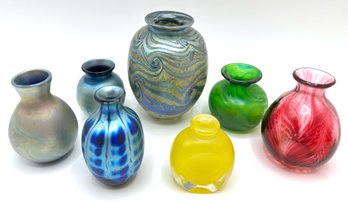7 Charles Lotton (B1935) Hand Blown Art Glass Small Vases, Signed