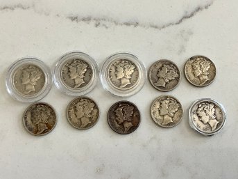Lot Of 10 - Vintage Silver Mercury Dimes #173