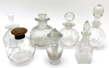 7 Vintage Crystal Purfume Bottles, Some Etched