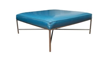 CR Laine Furniture Vixen Teal Leather Square Metal Ottoman Coffee Table