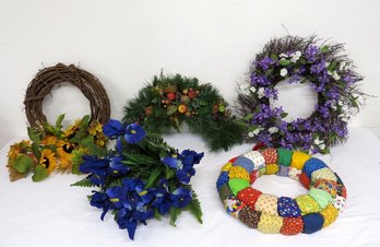 A Grouping Of Vintage Wreaths And Artificial Flowers