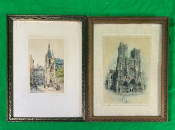 2 Framed Prints Saint Stevens By C. Marin & Rheims Cathedral