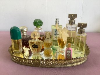Mixed Perfume Lot With Mirrored Vanity Tray