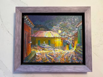 Beautifully Custom Framed Vibrant Guatemalan Village Oil Painting