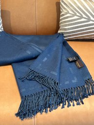 Trussardi Home Linen For Mirabello Carrara Italian Blue Virgin Wool & Viscose Throw