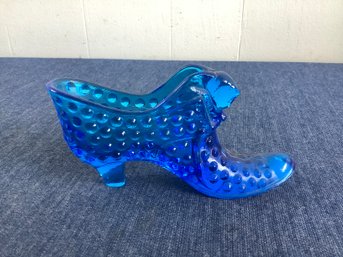 Vintage Fenton Blue Hobnail Glass Slipper