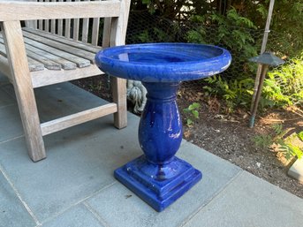 Beautiful Cobalt Blue Glazed Terra Cotta Bird Bath