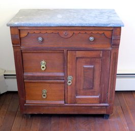 Victorian Oak Wash Stand With Gray Marbled Top