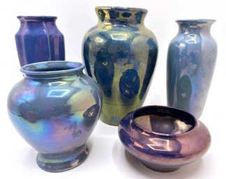 5 Vintage Cowan Pottery Studio Larkspur & Peacock Lusterware