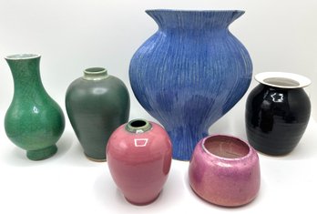 7 Artisan Ceramic Vases, Some Signed
