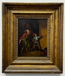Antique Oil On Tin Old Master Style Oil Painting In Gilt Frame