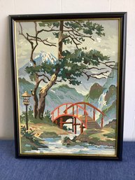 Slattery Signed Painting Of A Red Bridge Over River