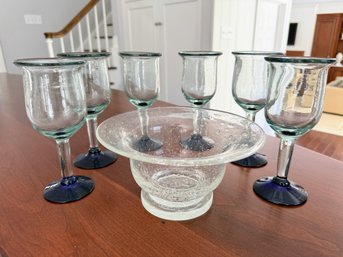 Bubble Glass Bowl & Six Drink Glasses