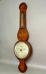 An Antique 1840s Period Hepplewhite Short & Mason Inlaid Pinwheel & Shell Barometer