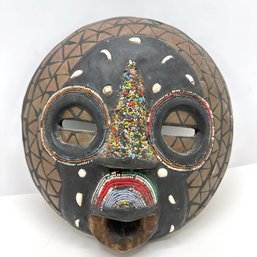 Vintage Ghana African Ashanti Mask Solid Wood Beaded Mask, Ready To Hang