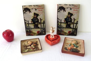 Vintage West German Goebel Hummel Plaques, Valentine Cupids Heart Figurine With Base And Books