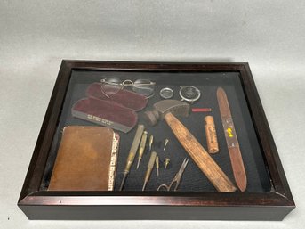 Fabulous Vintage Gentlemen's Shadow Box Of Local Keepsakes