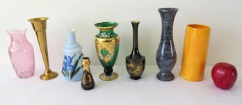 A Group Of Table Vases, Bohemian, Israeli, Bristol Glass, Asian And More