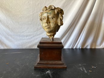 Antique Figural Bust On Wood Base
