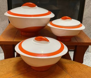 Vintage Tokyo Design Mid-Century Style Insulated Serving Bowls - Set Of 3