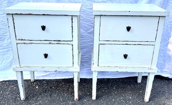 Pair Of Two Ballard Designs Shabby Chic Two Drawer End Tables