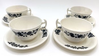 Set 4 Vintage Spode Copeland England Silhouette Pattern Tea Cups With Saucers