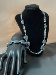 Black Stone Necklace & Bracelet Set #9
