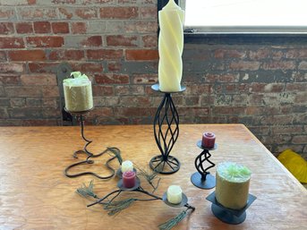 5 Piece Metal Candleholders With Candles
