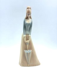 Vintage New Old Stock Especia Navaro Porcelain Woman W/ Umbrella Figurine